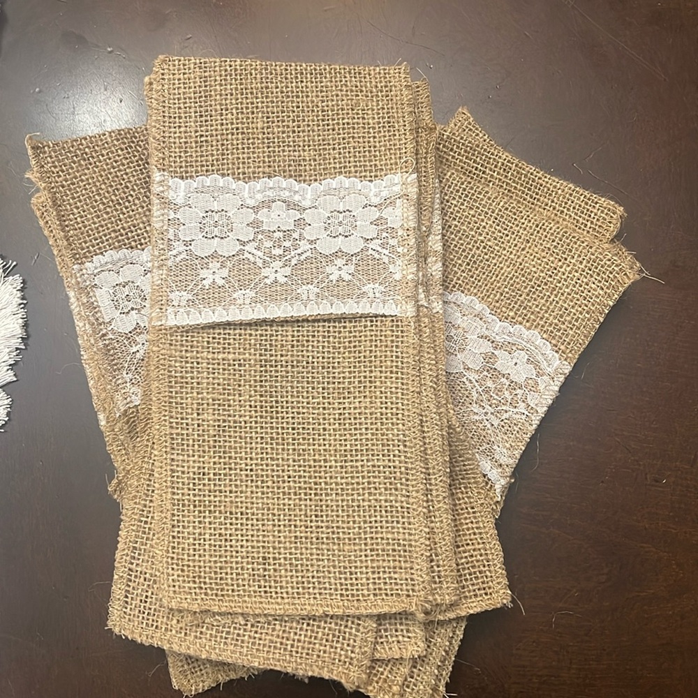 Burlap Lace Utensil Cutlery Holders Pouch /Bags Burlap Napkin Bag